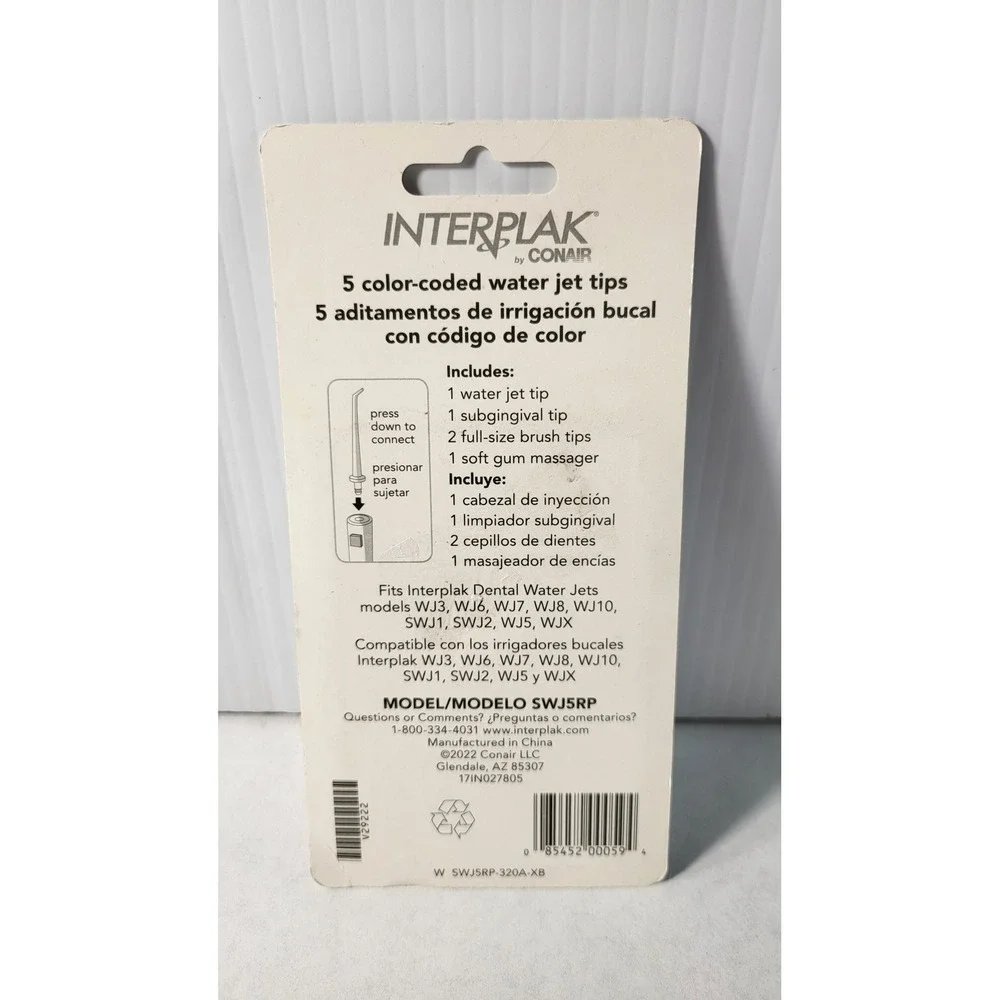 Interplak by Conair Dental Water Jet Tips 5 Color-Coded Replacement